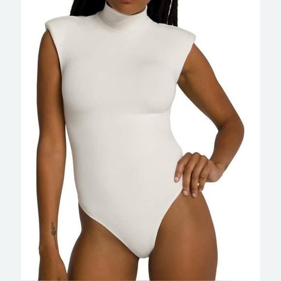GOOD AMERICAN Women’s Ivory Mock Neck Bodysuit Minimalist Capsule Basic Layer XL - Picture 1 of 8